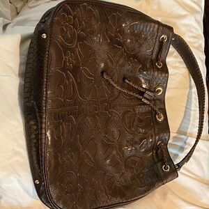 ANTONIO MELANI Dark Brown Embossed Shoulder Bag